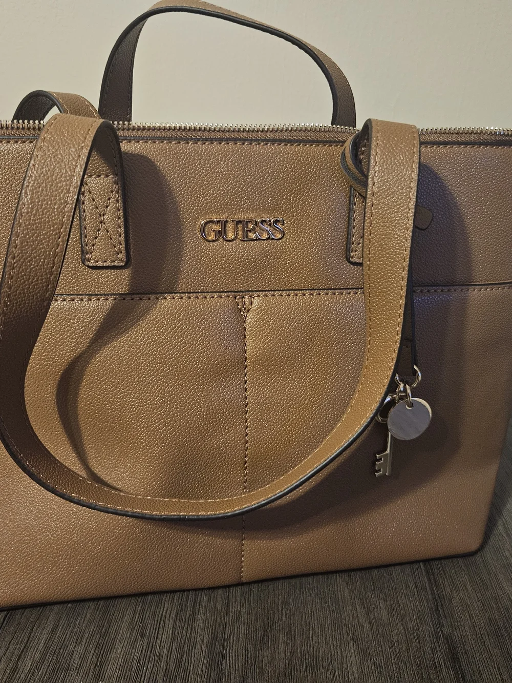 GUESS Women's Tan Leather Tote Bag